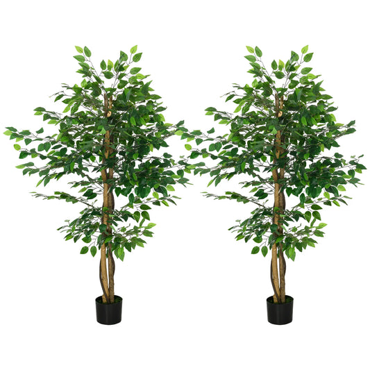 Set Of 2 5ft Artificial Ficus Trees, Indoor Fake Plants With Pot Artificial Trees Green at Gallery Canada