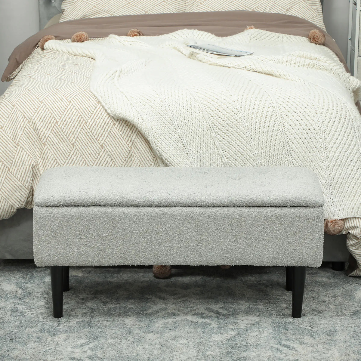 Modern Storage Bench, Ottoman with Lamb's Wool Upholstery, Grey Storage Ottomans & Benches at Gallery Canada