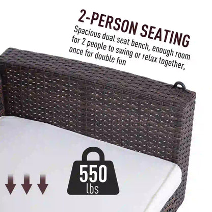 2-Person Patio Swing, Outdoor Rattan Hanging Bench with Cushion, 7.2 ft, Beige Hanging Porch Swings at Gallery Canada