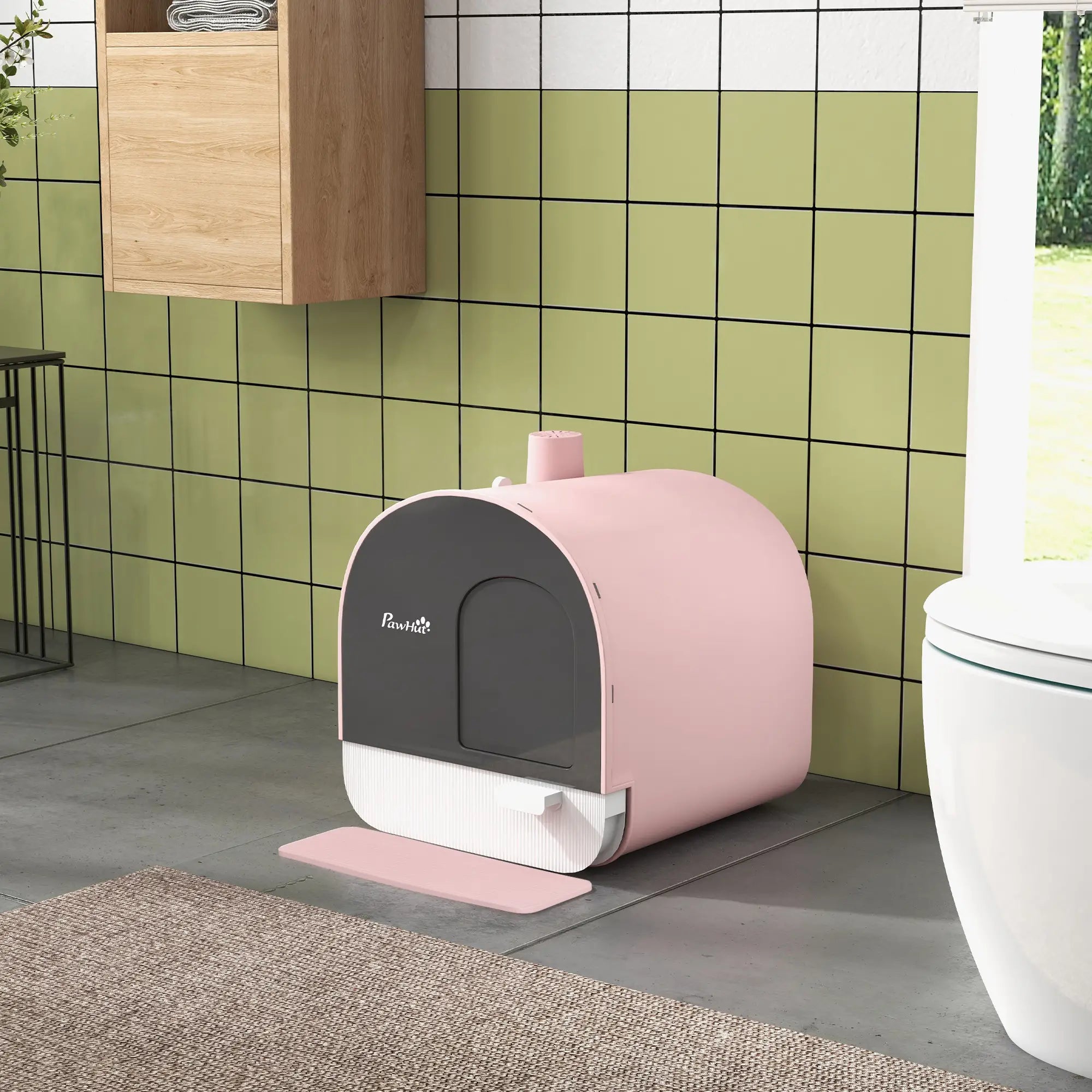 Cat Litter Box with Lid, Removable Tray, Scoop, Filter, Pink Cat Litter Box Enclosures at Gallery Canada
