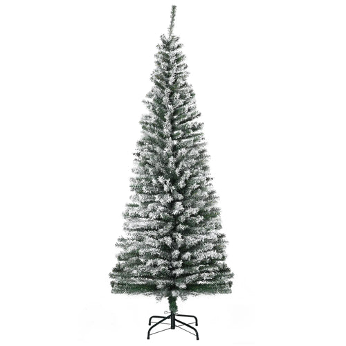 6ft Flocked Pencil Christmas Tree, Realistic Branch Tips, Green