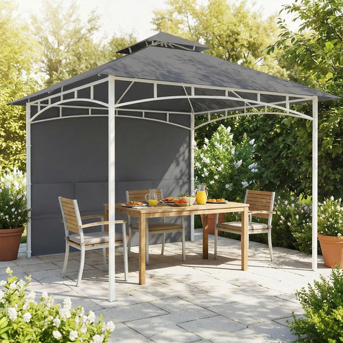 10' x 10' Dark Grey Patio Gazebo, Double Roof Canopy Shelter With Storage, Dark Grey