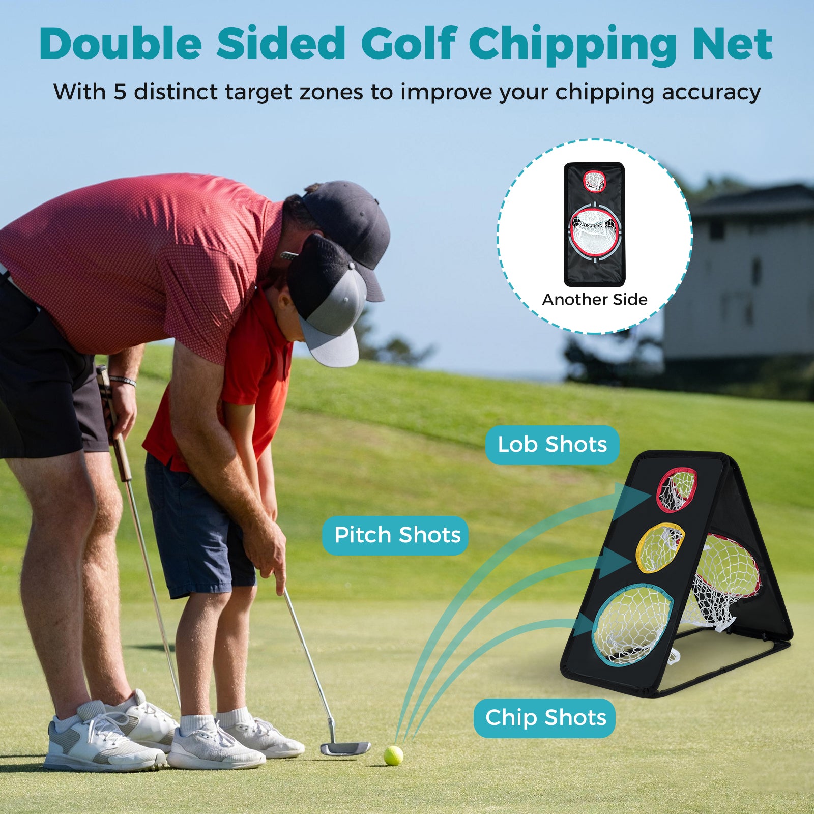 Dual-Sided Golf Chipping Net Triple Target Training System with 5 Target Holes Golf at Gallery Canada
