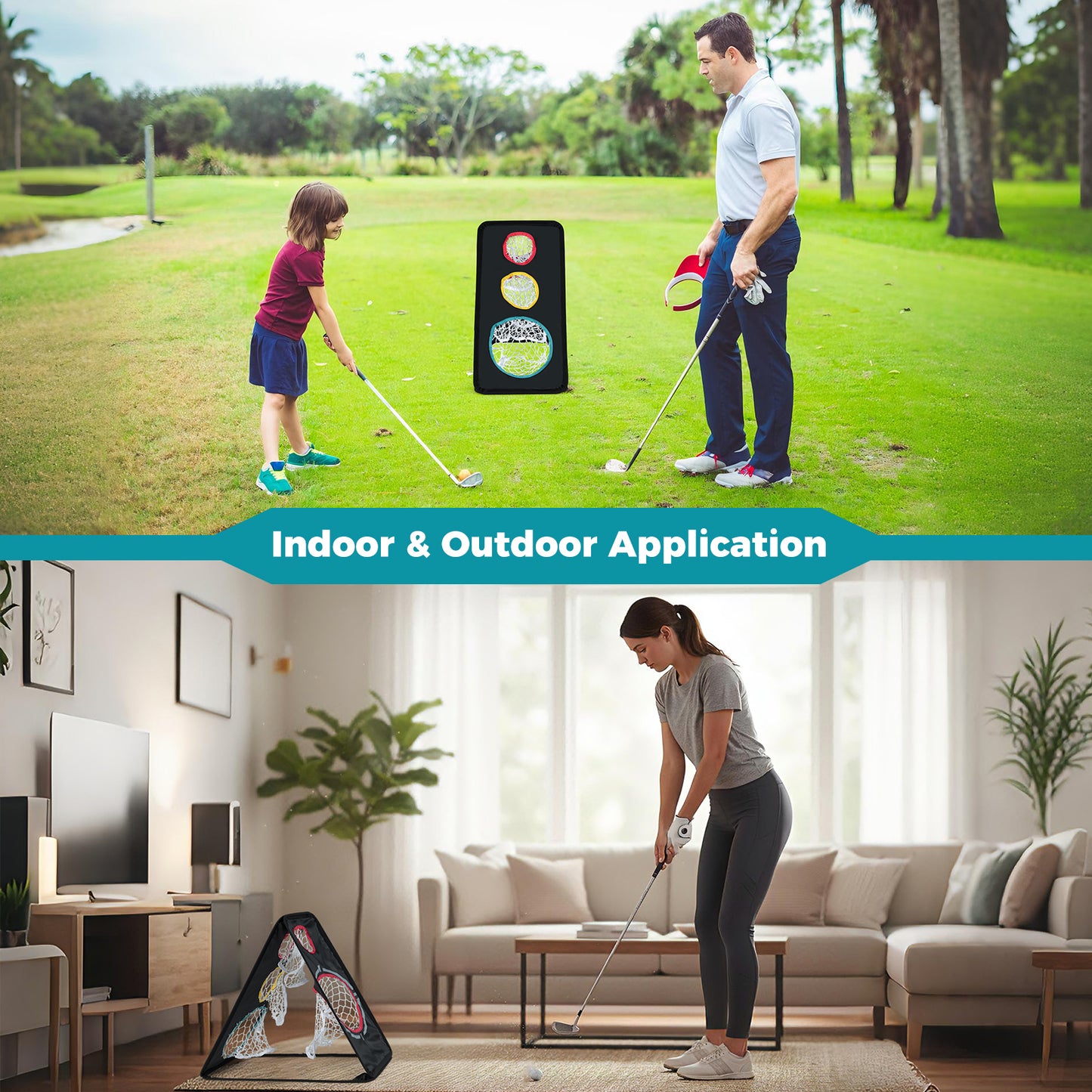 Dual-Sided Golf Chipping Net Triple Target Training System with 5 Target Holes Golf at Gallery Canada