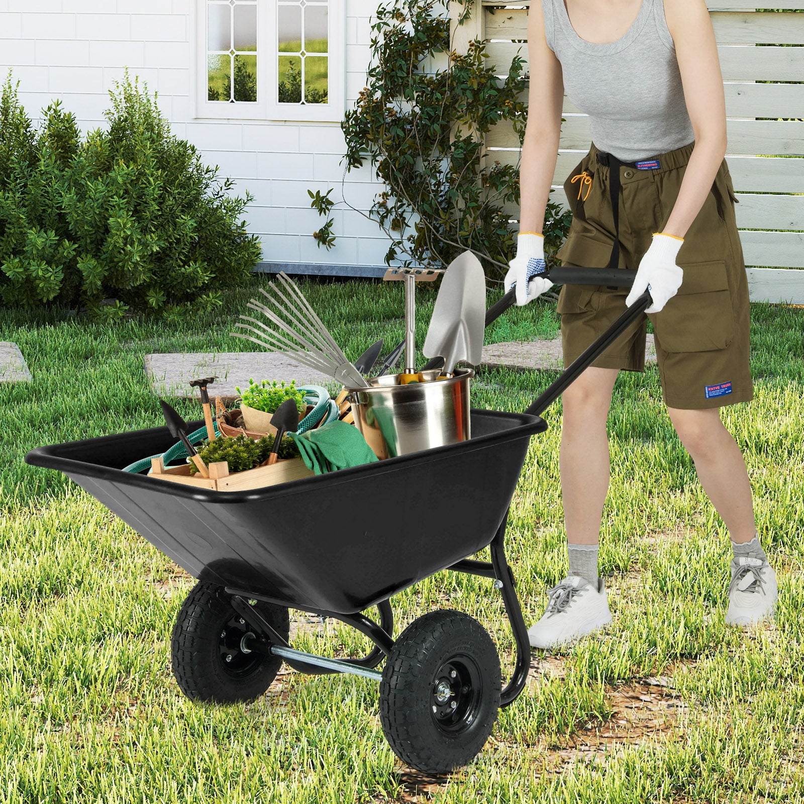 Dual-Wheel Garden Utility Cart With Pneumatic Tires, Black Garden Carts at Gallery Canada