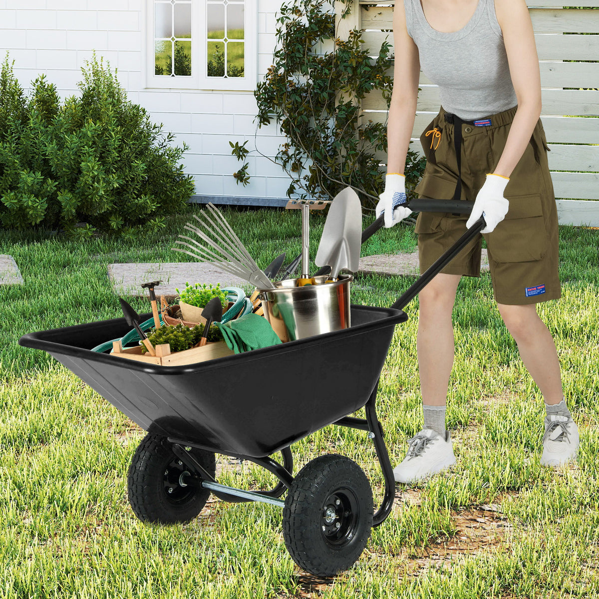 Dual-Wheel Garden Utility Cart With Pneumatic Tires, Black Garden Carts at Gallery Canada