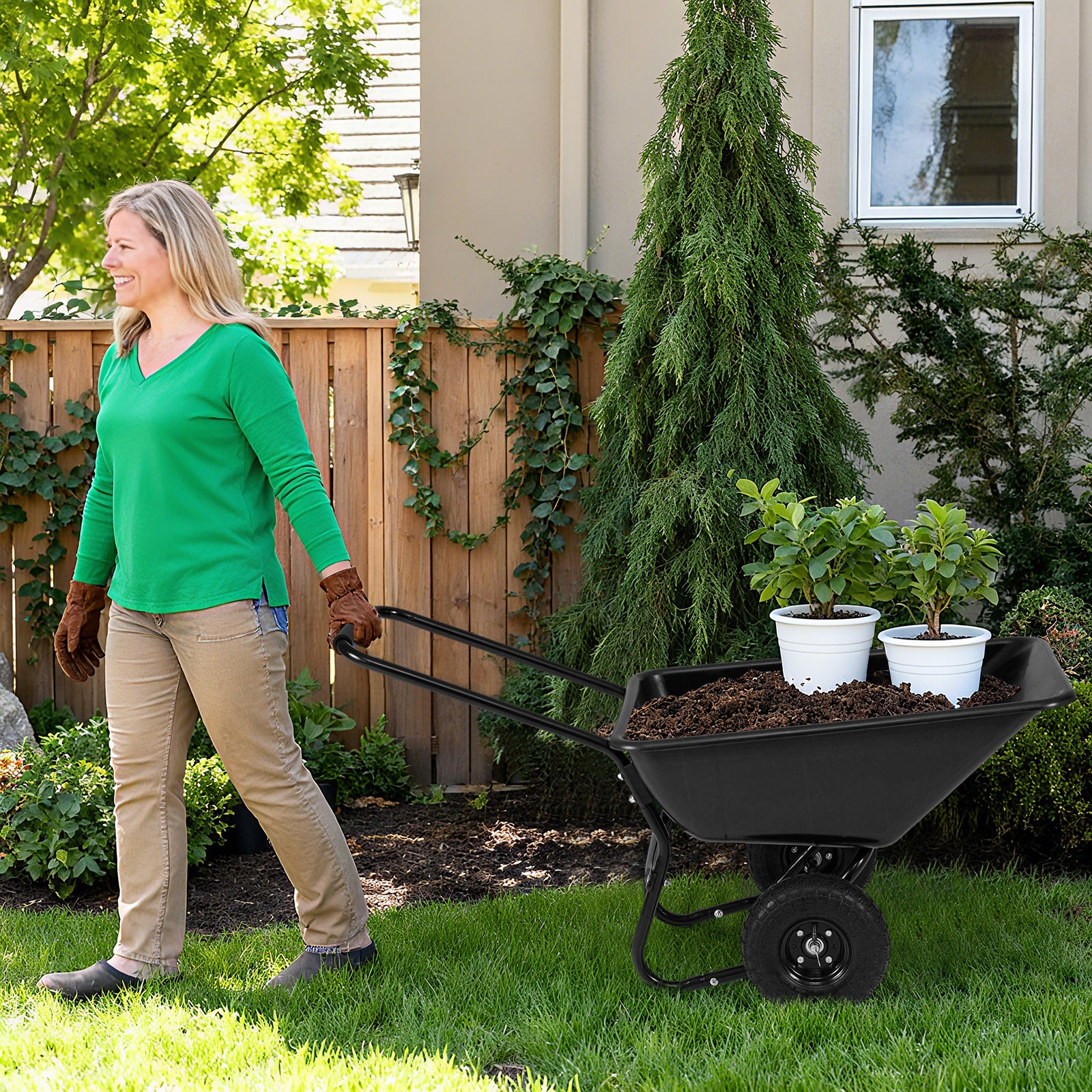Dual-Wheel Garden Utility Cart With Pneumatic Tires, Black Garden Carts at Gallery Canada
