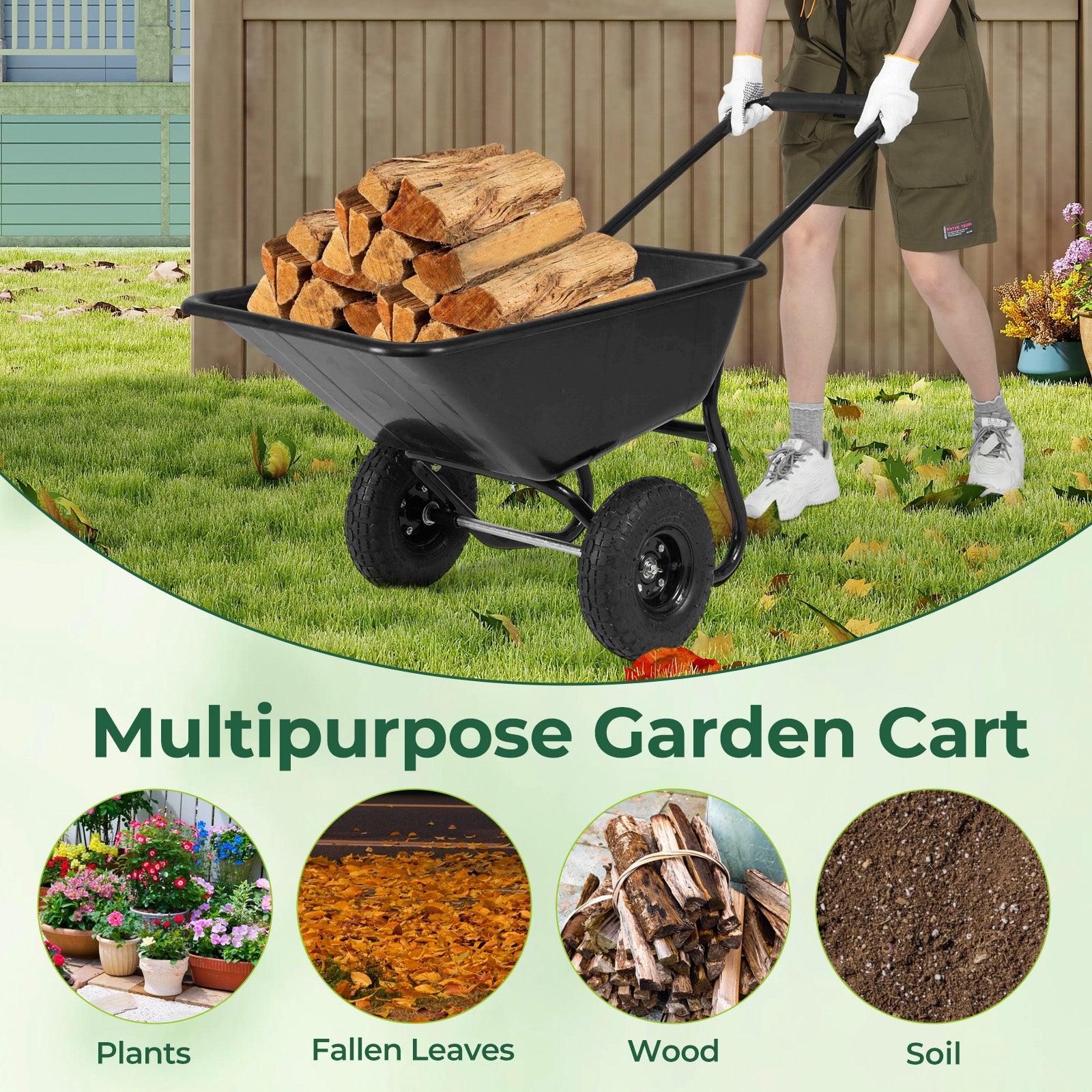 Dual-Wheel Garden Utility Cart With Pneumatic Tires, Black Garden Carts at Gallery Canada