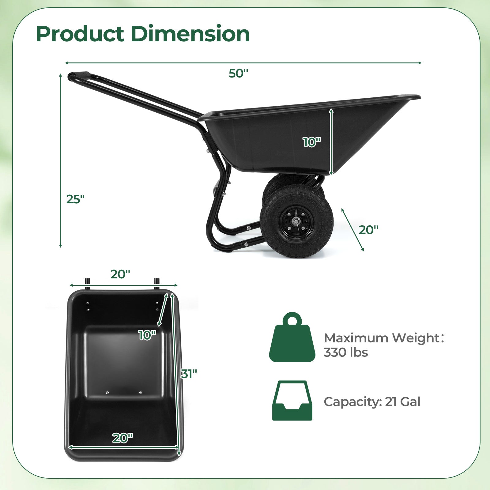 Dual-Wheel Garden Utility Cart With Pneumatic Tires, Black Garden Carts at Gallery Canada