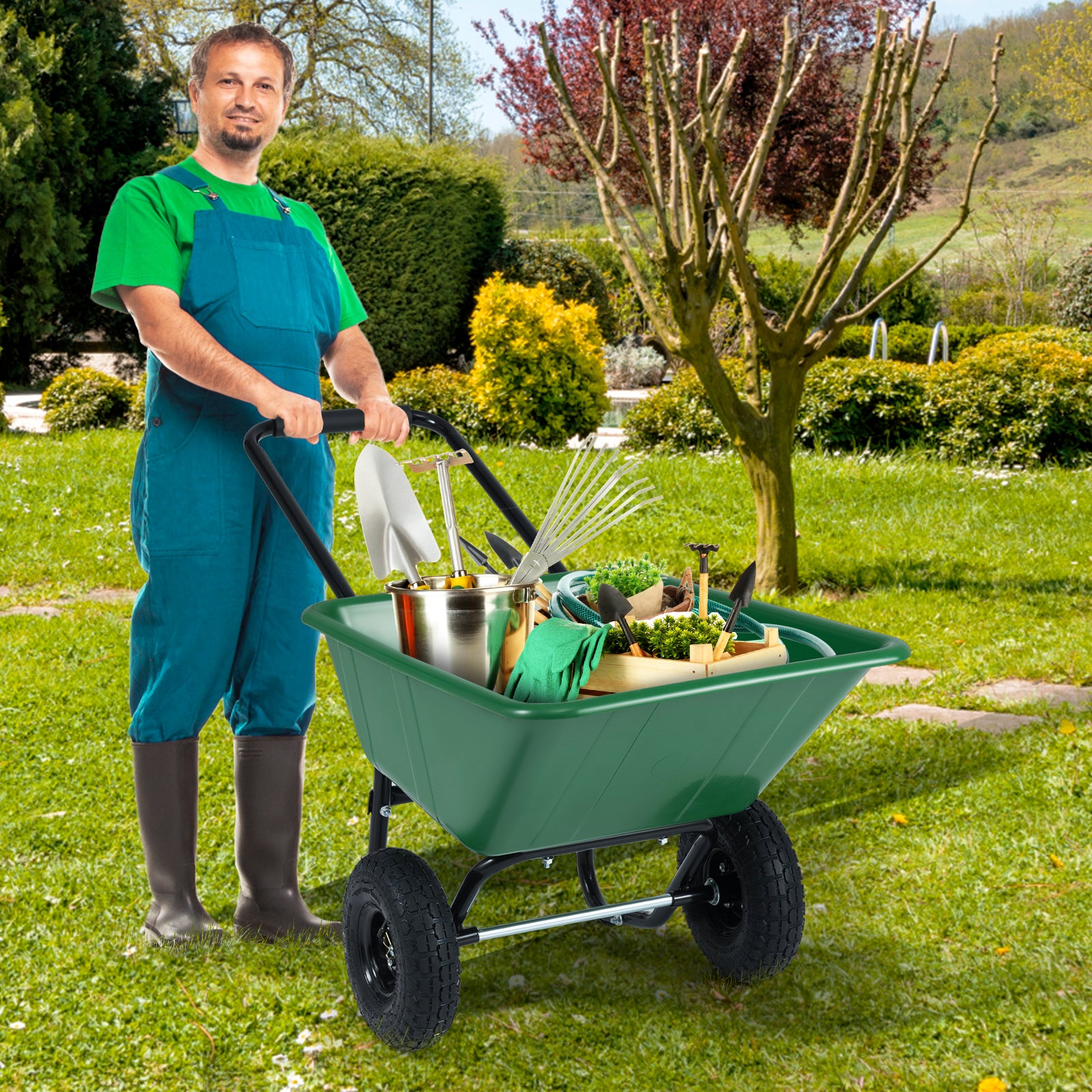 Dual-Wheel Garden Utility Cart, Pneumatic Tires, Green Garden Carts at Gallery Canada