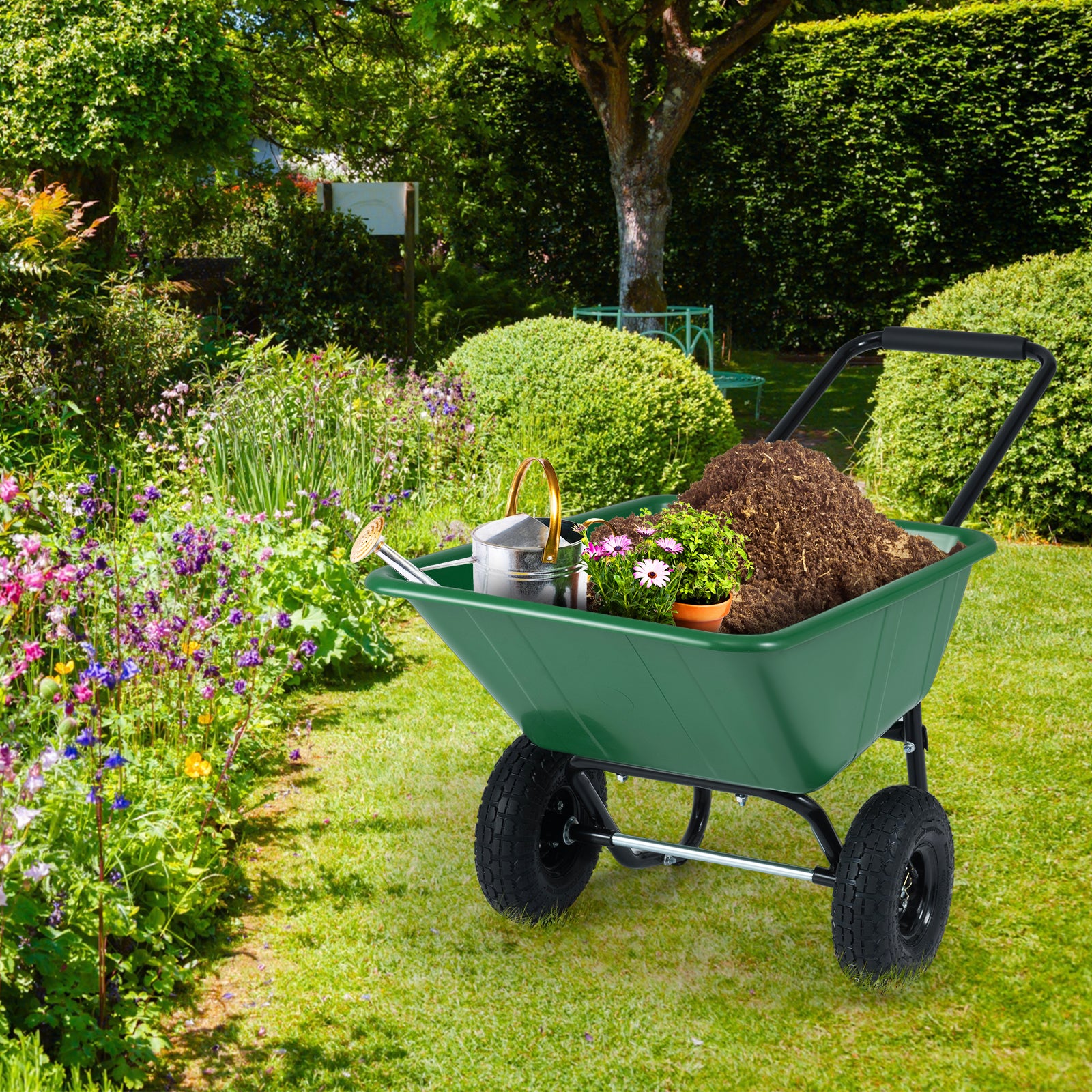 Dual-Wheel Garden Utility Cart, Pneumatic Tires, Green Garden Carts at Gallery Canada