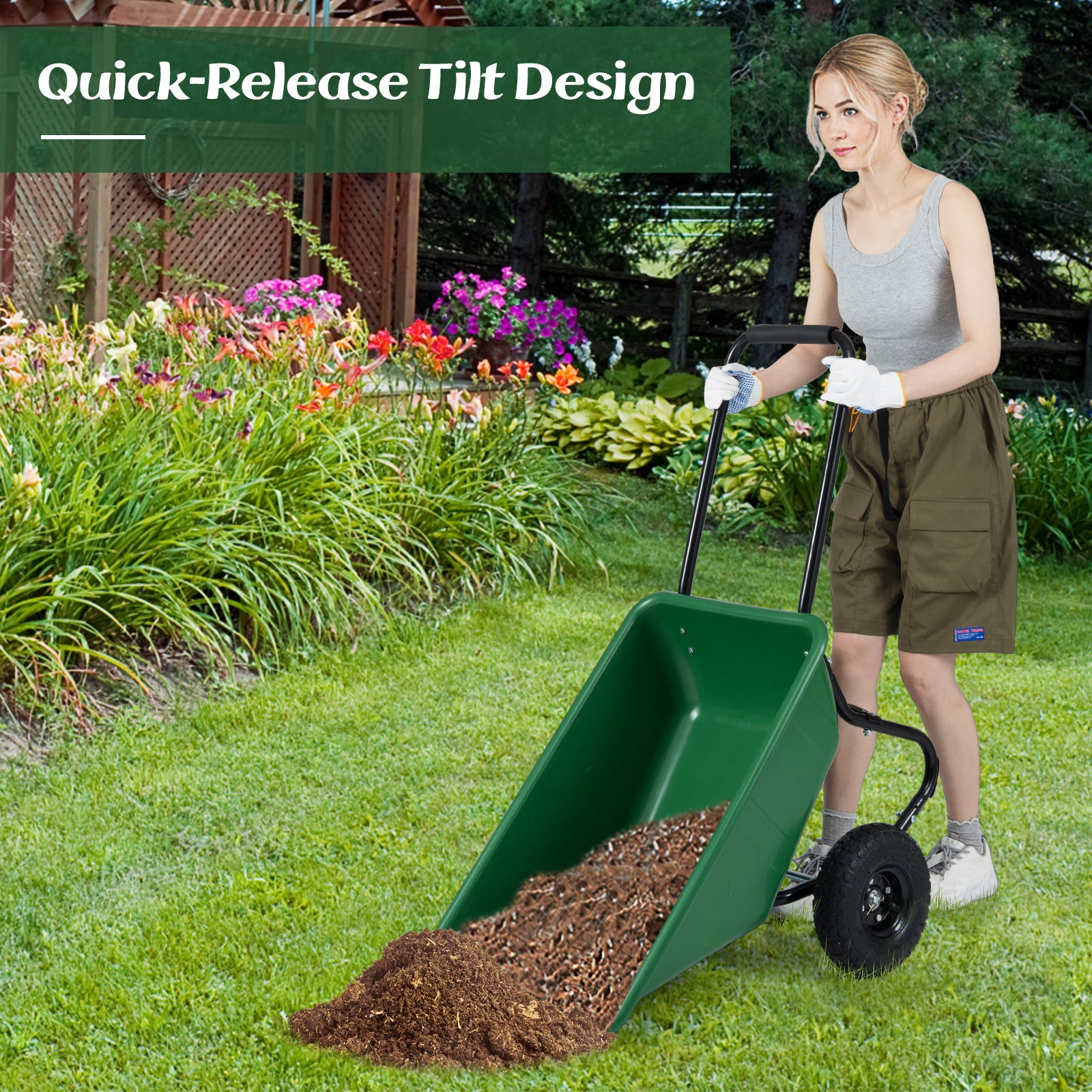 Dual-Wheel Garden Utility Cart, Pneumatic Tires, Green Garden Carts at Gallery Canada