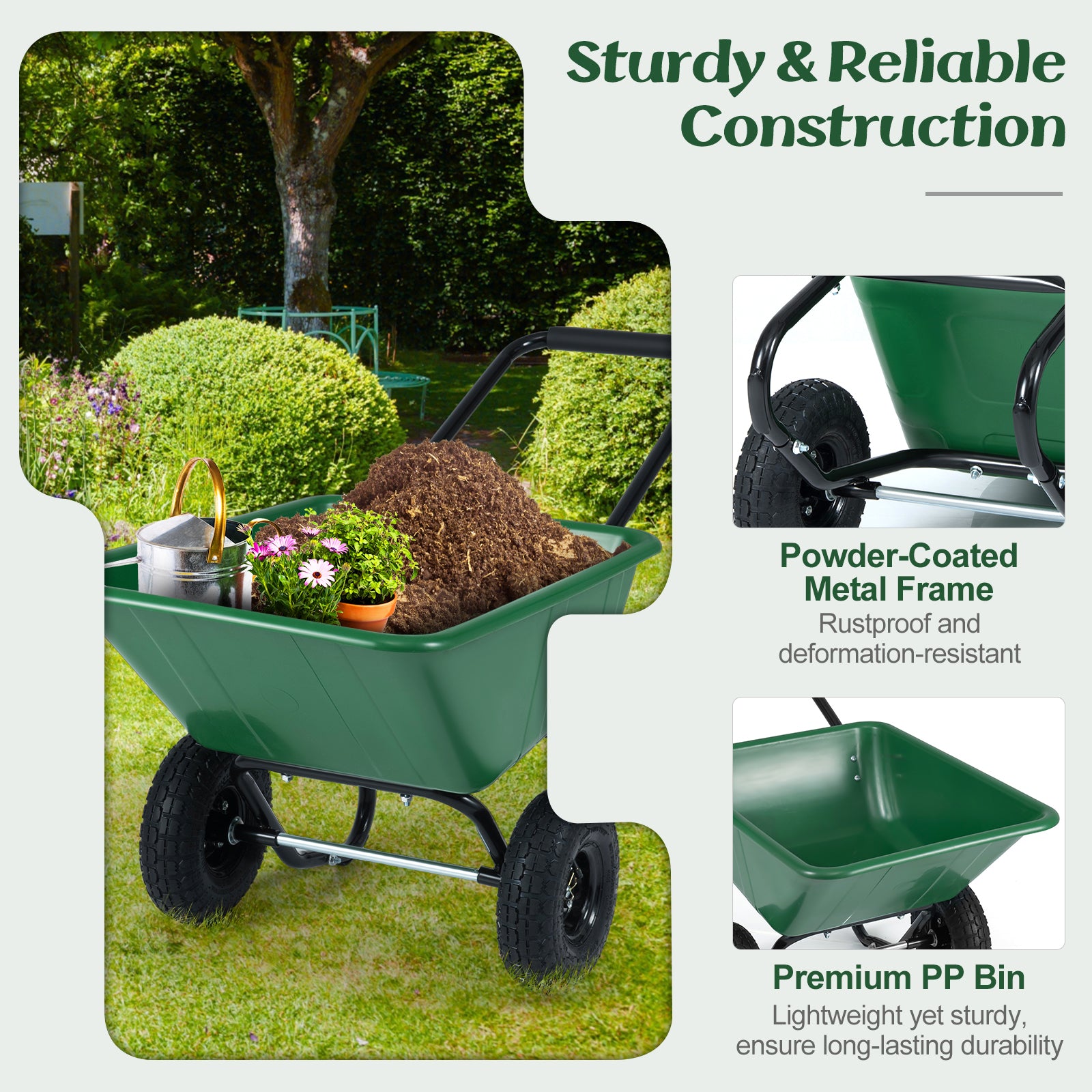 Dual-Wheel Garden Utility Cart, Pneumatic Tires, Green Garden Carts at Gallery Canada