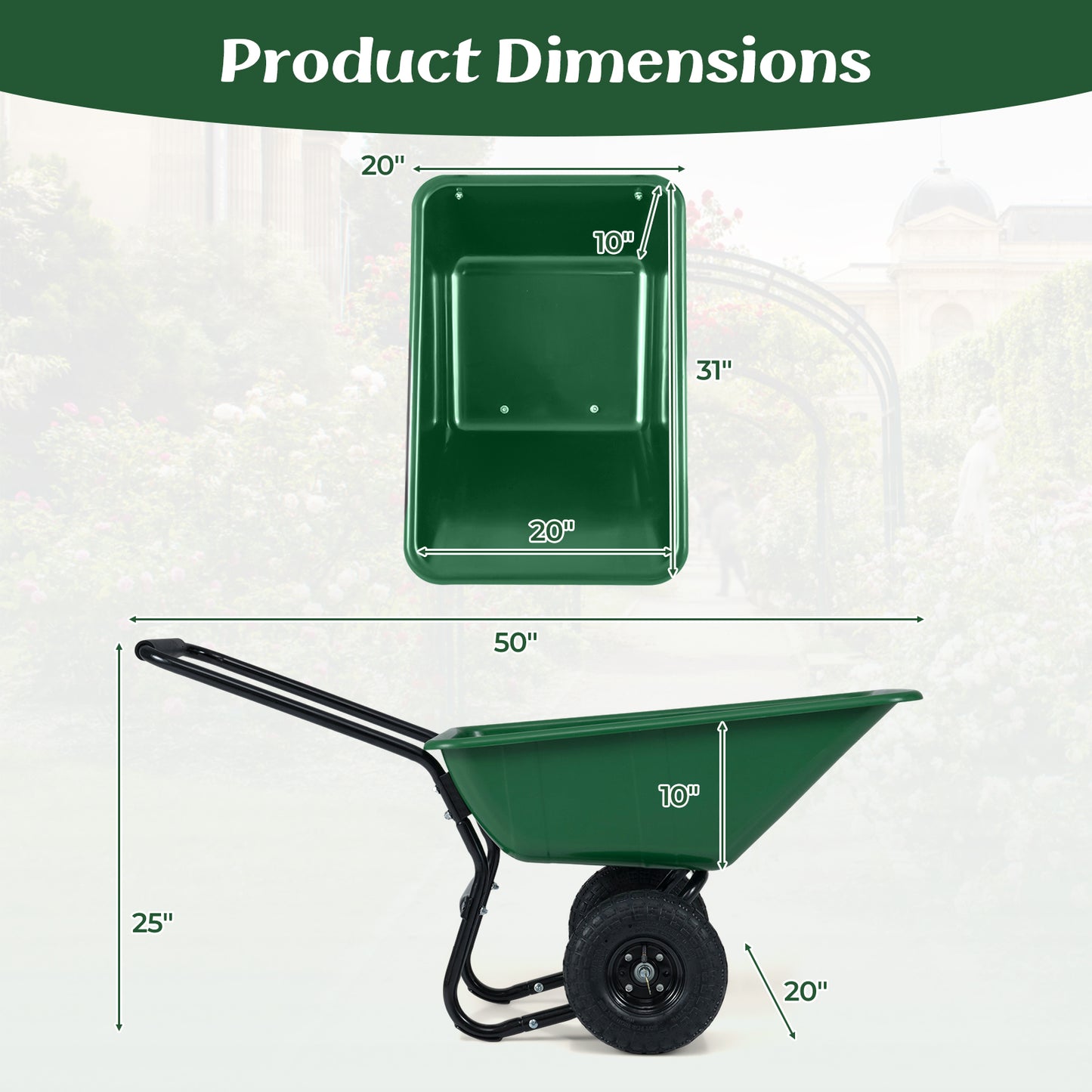 Dual-Wheel Garden Utility Cart, Pneumatic Tires, Green Garden Carts at Gallery Canada
