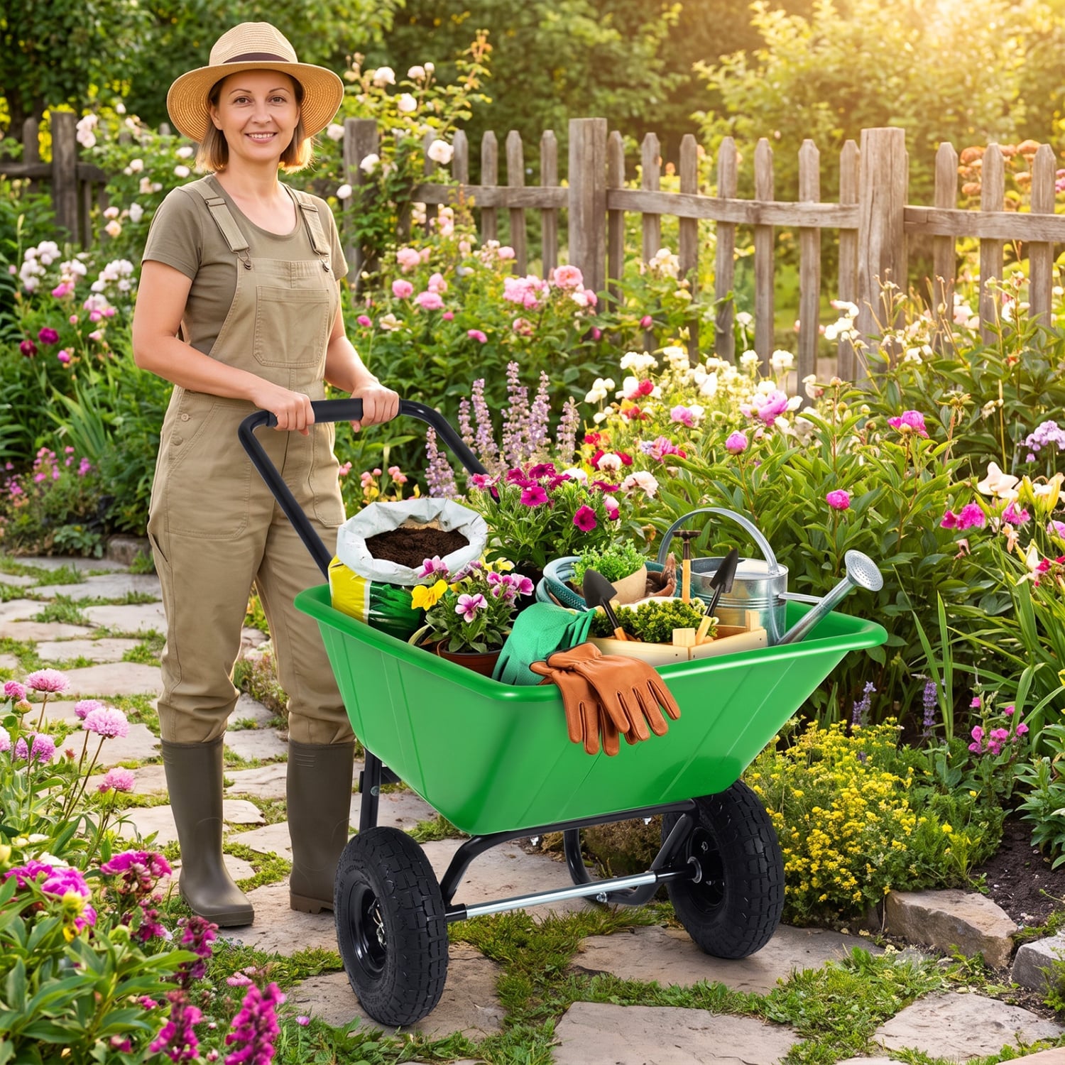 Dual-Wheel Wheelbarrow Utility Cart, Pneumatic Tires, Light Green Garden Carts at Gallery Canada