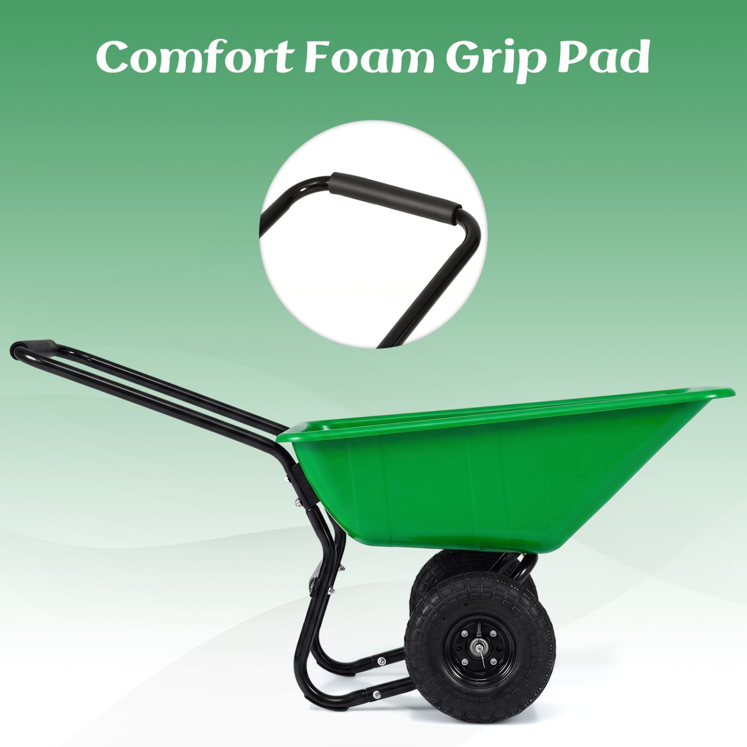 Dual-Wheel Wheelbarrow Utility Cart, Pneumatic Tires, Light Green Garden Carts at Gallery Canada