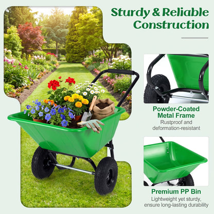 Dual-Wheel Wheelbarrow Utility Cart, Pneumatic Tires, Light Green Garden Carts at Gallery Canada