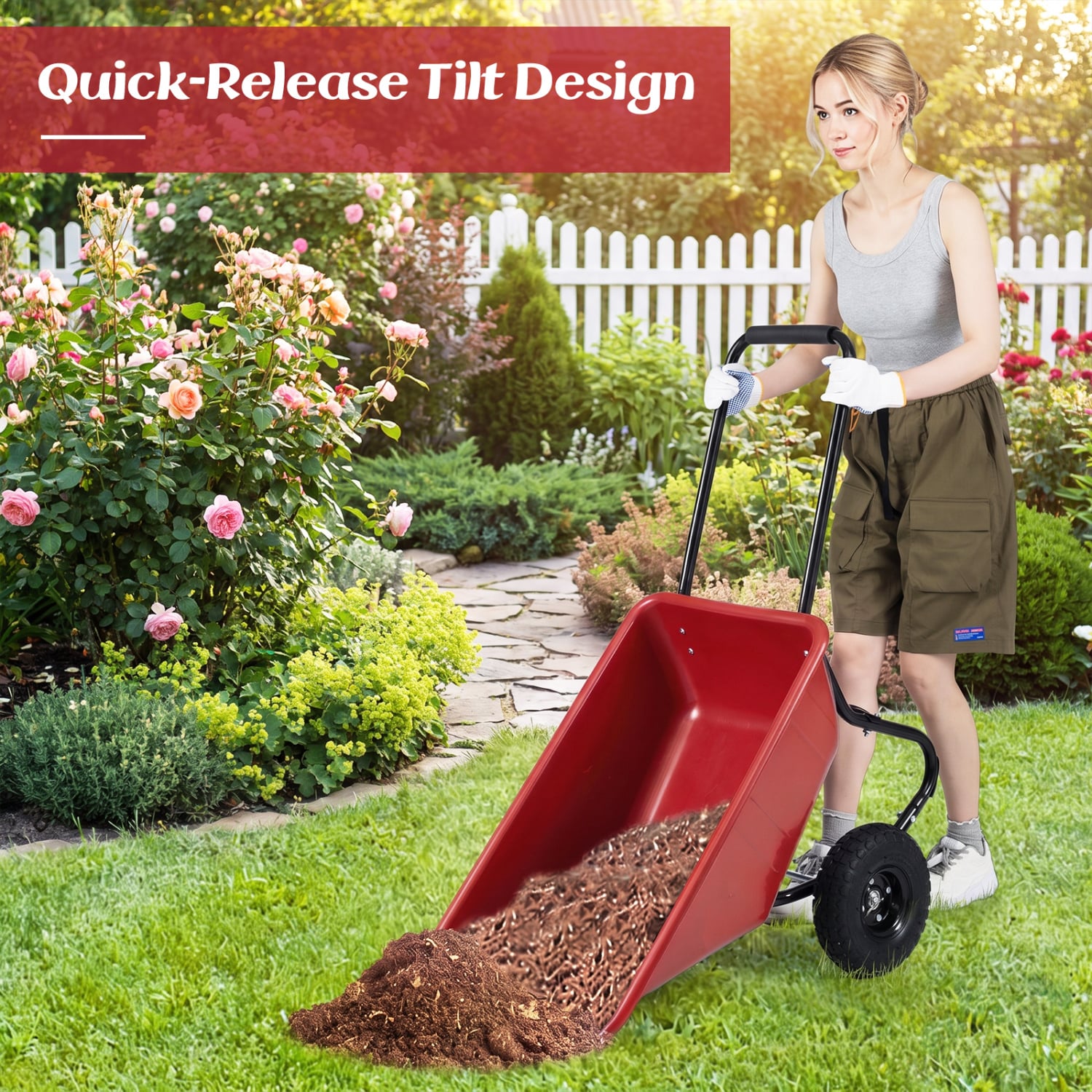 Dual-Wheel Wheelbarrow Garden Utility Cart, Red Garden Carts at Gallery Canada