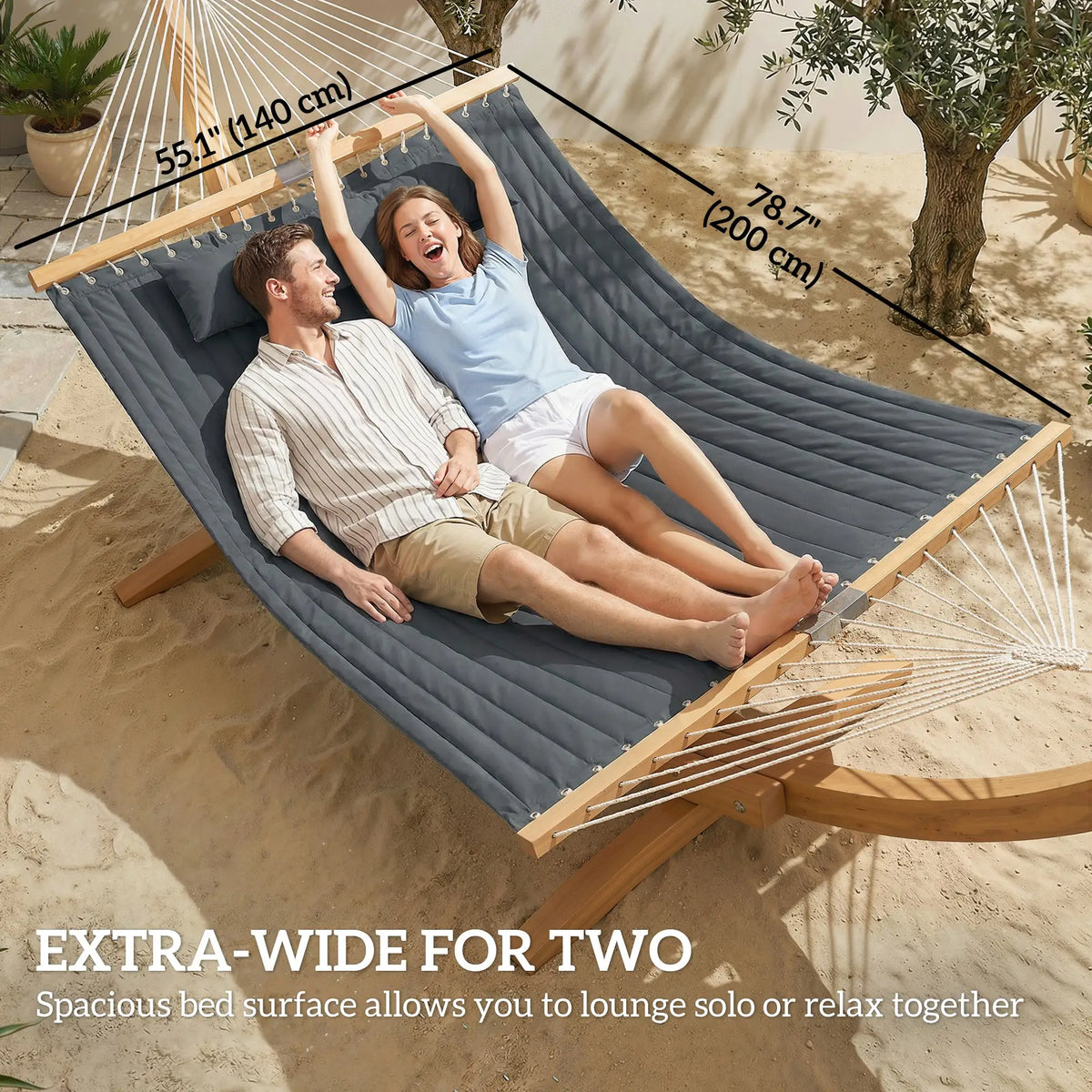 Padded Camping Hammock With Pillow, Spreader Bars, 200 x 140 cm, Grey Camping Hammocks at Gallery Canada