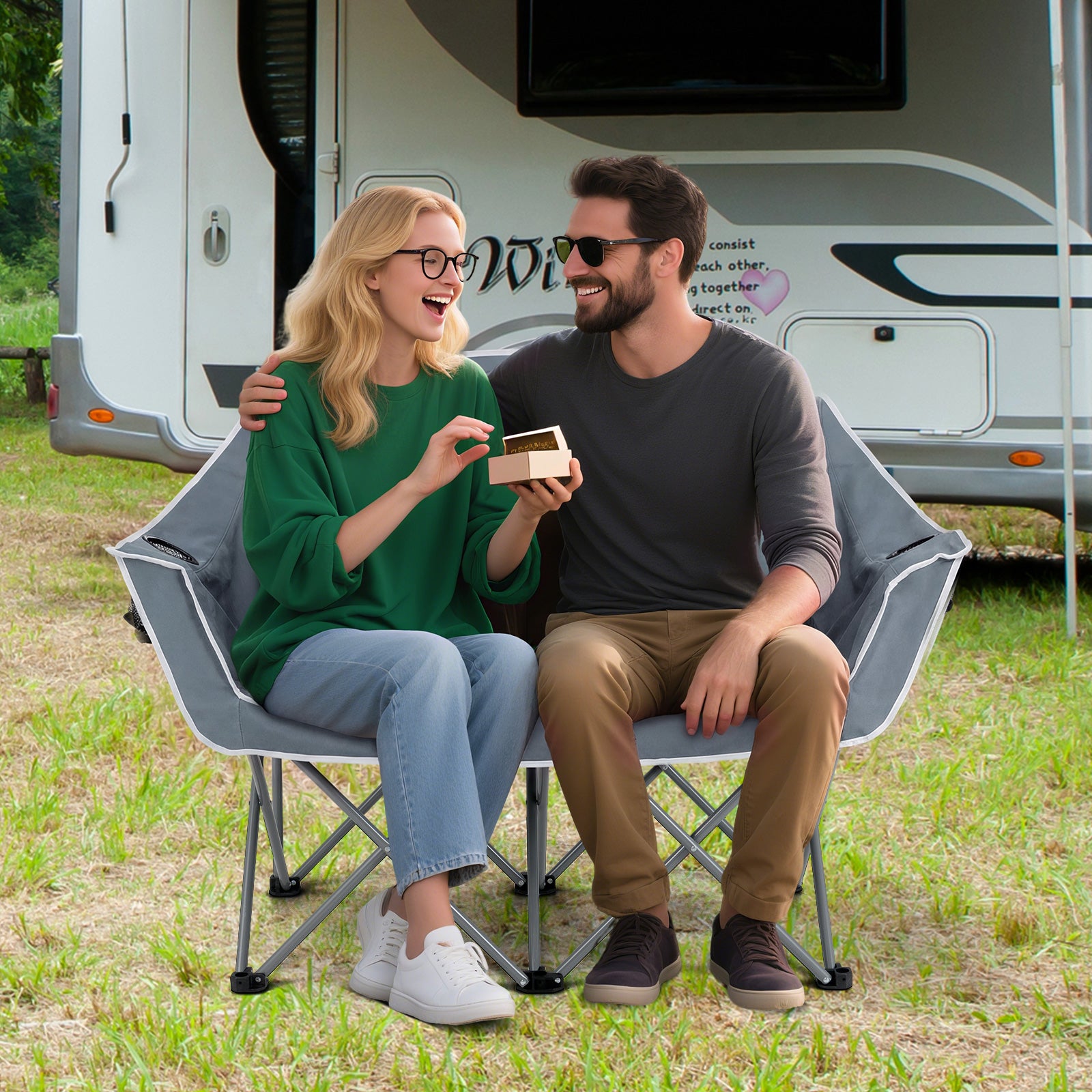 Oversized Camping Loveseat Chair, Portable, Gray Beach & Lawn Chairs at Gallery Canada