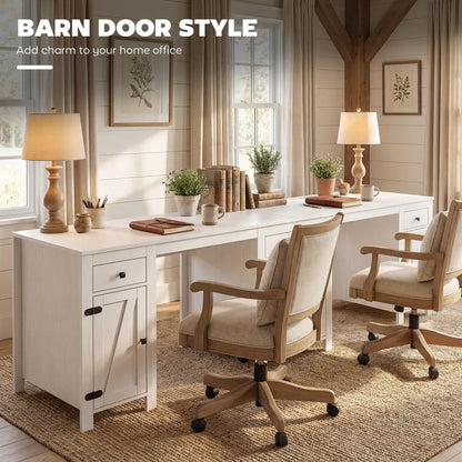 53" Farmhouse Executive Desk, White Wood Grain, Computer Desk With Drawers, White Writing Desks at Gallery Canada