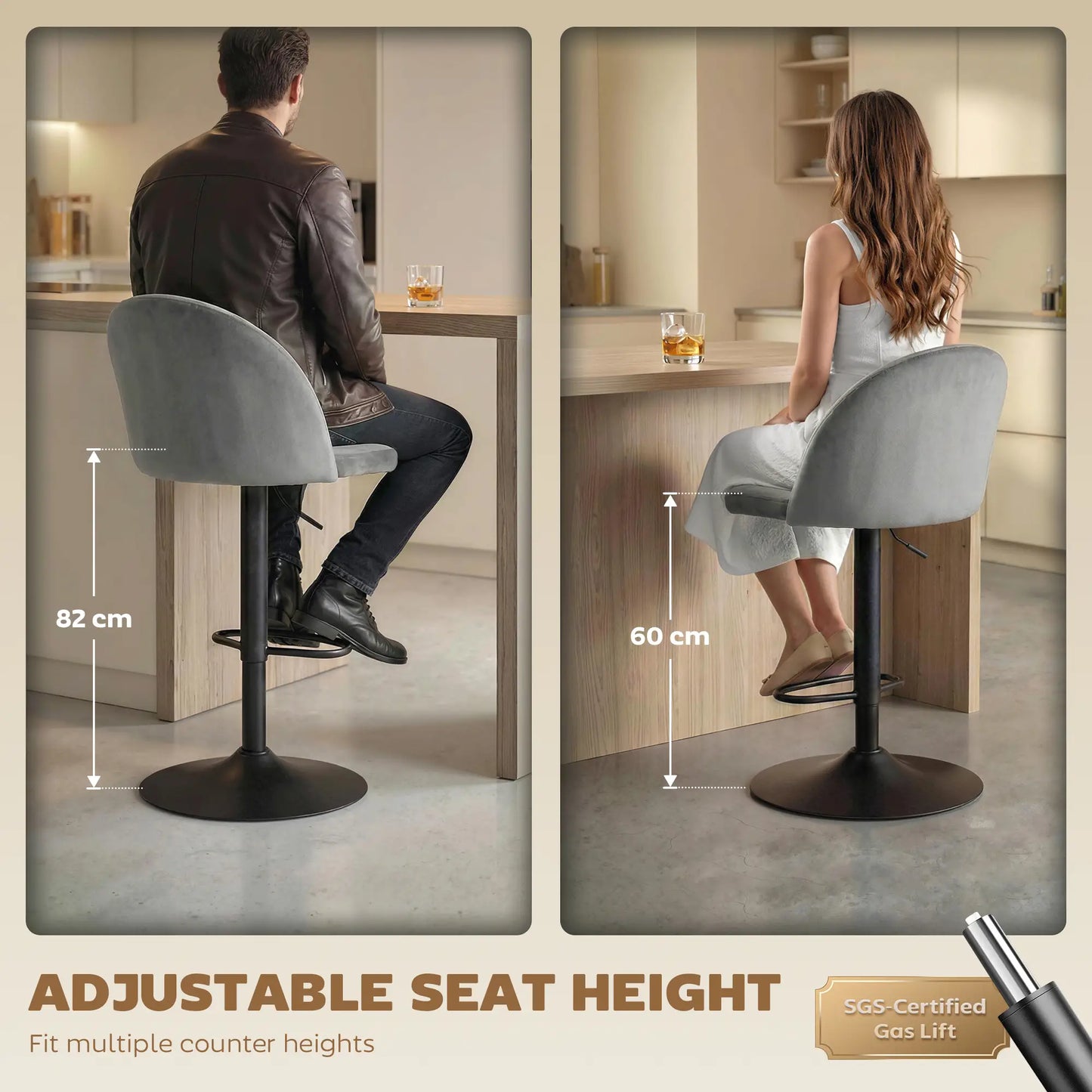Swivel Counter Height Barstools Set of 2, Grey Bar Stools at Gallery Canada