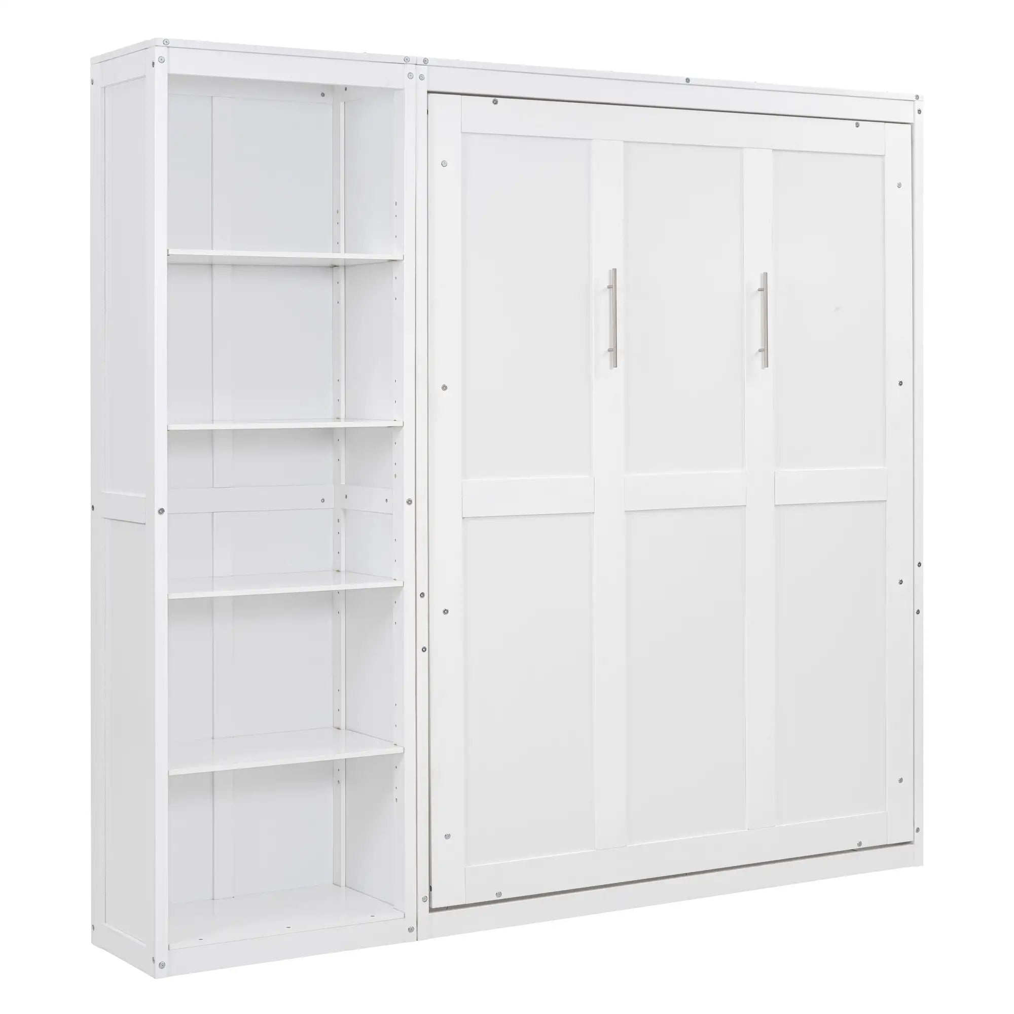 Murphy Bed with Storage Shelves, Space-Saving Wall Bed, 87.5