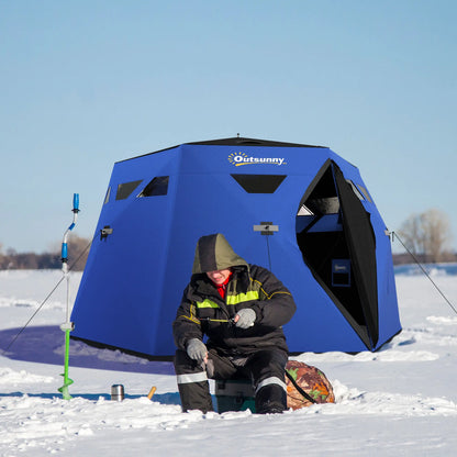 4 Person Insulated Ice Fishing Shelter, Pop-Up Tent with Carry Bag, Two Doors, Blue Ice Fishing Tents at Gallery Canada