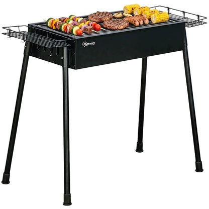 Portable Charcoal Grill With Side Baskets, Hooks, Nets, Black