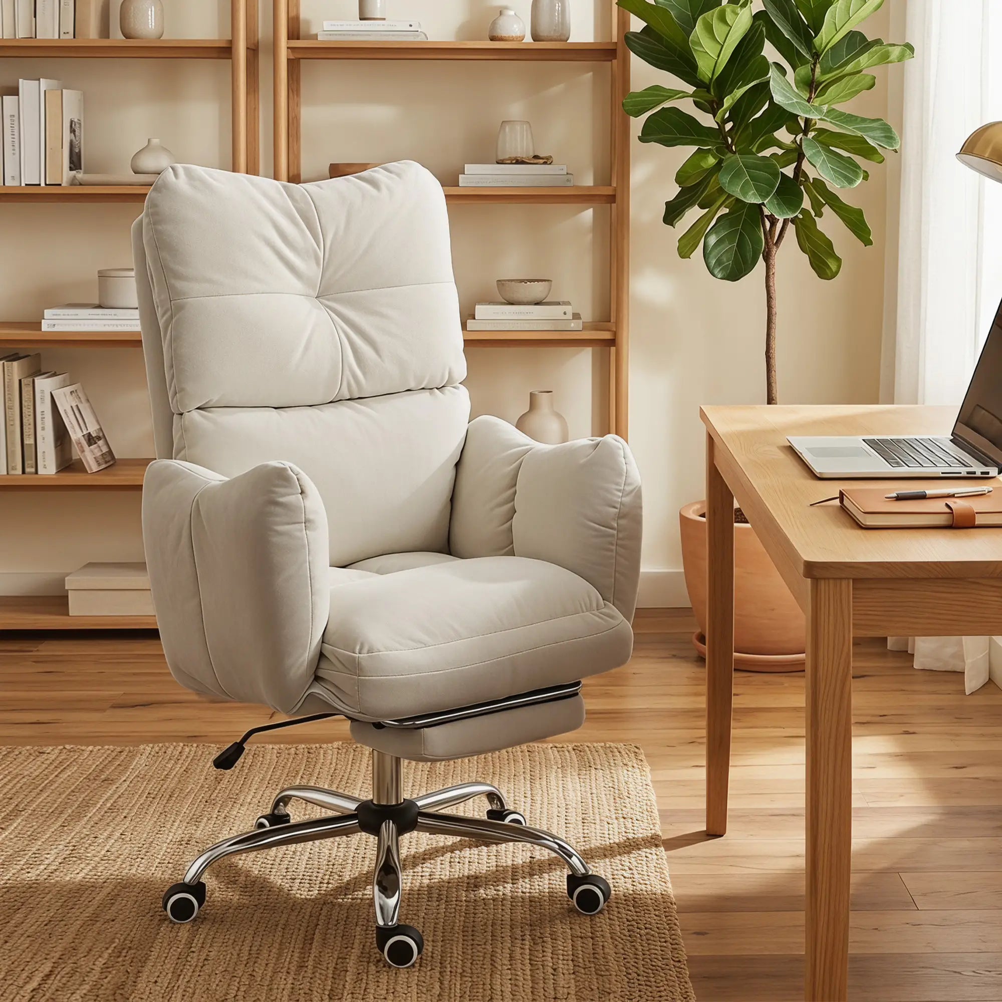 Ergonomic Reclining Office Chair with Foot Rest, Cream Executive & Manager Chairs at Gallery Canada