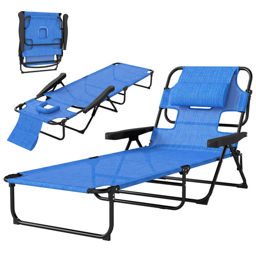 Folding Lounge Chair, Reclining Back, Dark Blue