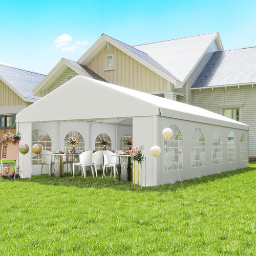 16'x32' Heavy Duty Party Tent, Portable Garage Canopy, White
