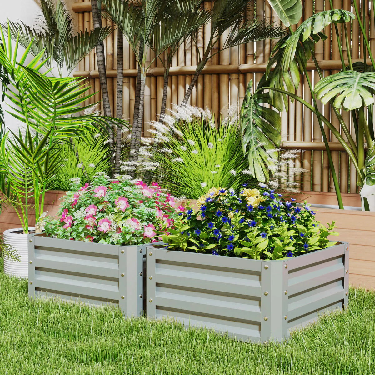2' x 2' x 1' Raised Garden Bed, Galvanised Steel Frame, Light Grey Raised Garden Beds at Gallery Canada