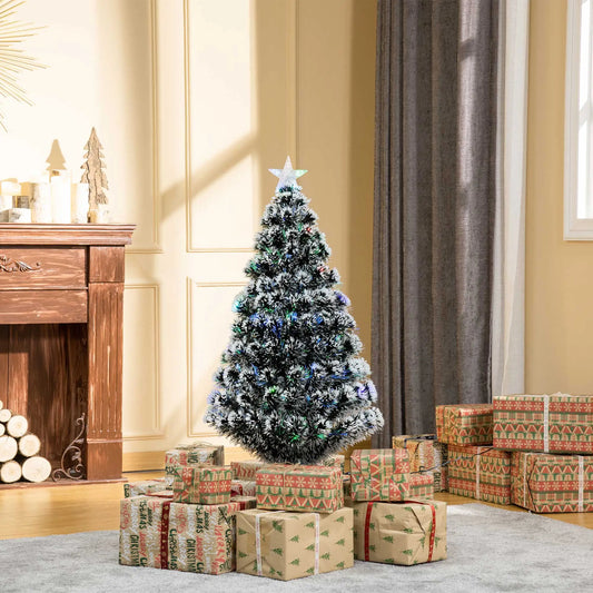 4ft Pre-Lit LED Fiber Optic Christmas Tree, Artificial Holiday Decor Pre Lit Christmas Trees Green with white tips, three multi-colour fiber optics/LED at Gallery Canada