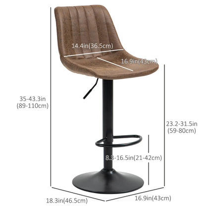 Adjustable Bar Stools Set of 2, Swivel with Back, Footrest, Brown Bar Stools at Gallery Canada