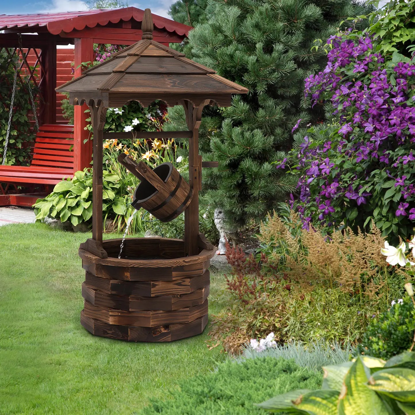 Outdoor Waterfall Fountain With Pump, Natural Wood Wishing Well, 22.5x22.5x47.25 Water Fountains at Gallery Canada