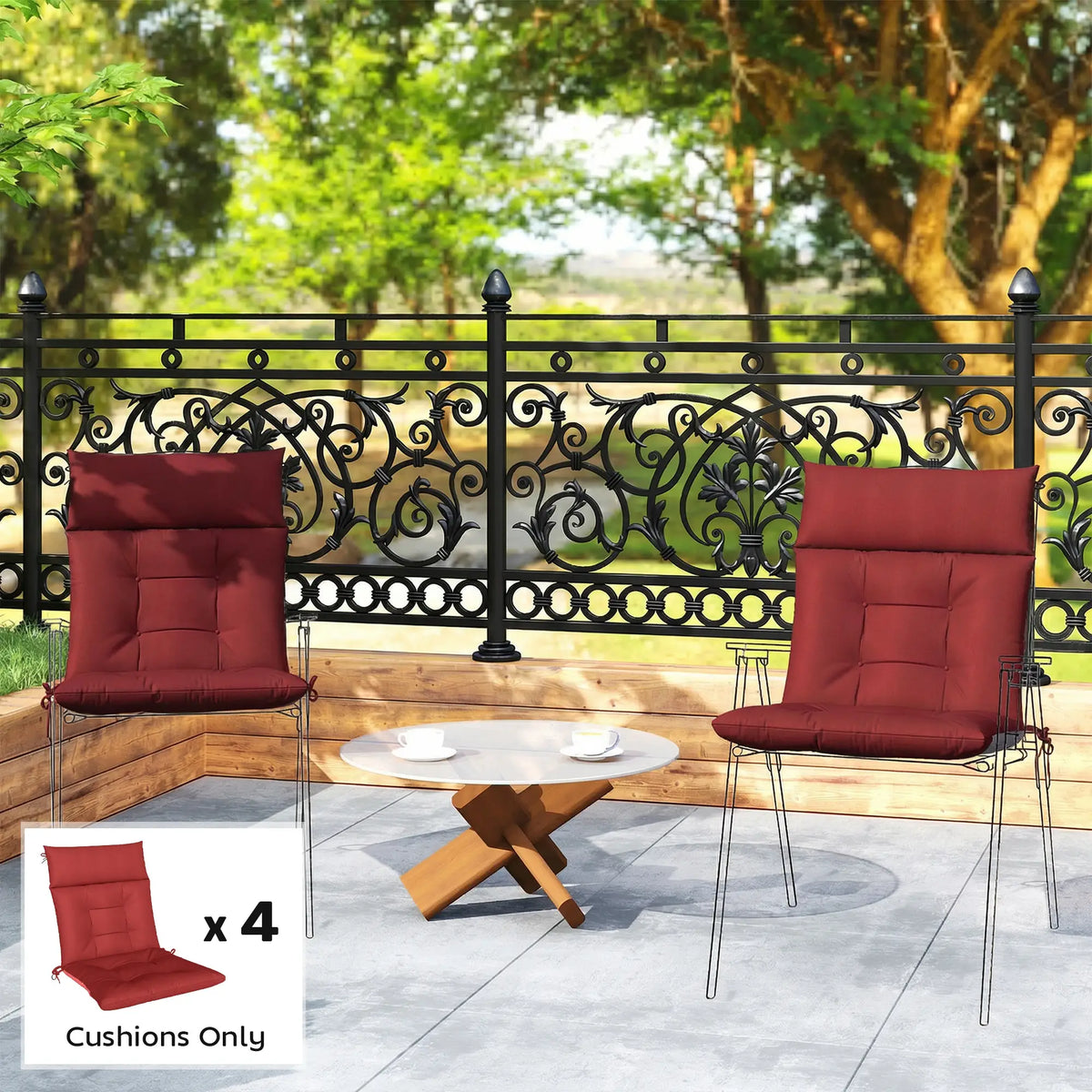 Waterproof Non-Slip Patio Chair Cushions, Set of 4, 44"x21", Wine Red Patio Chair Cushions at Gallery Canada