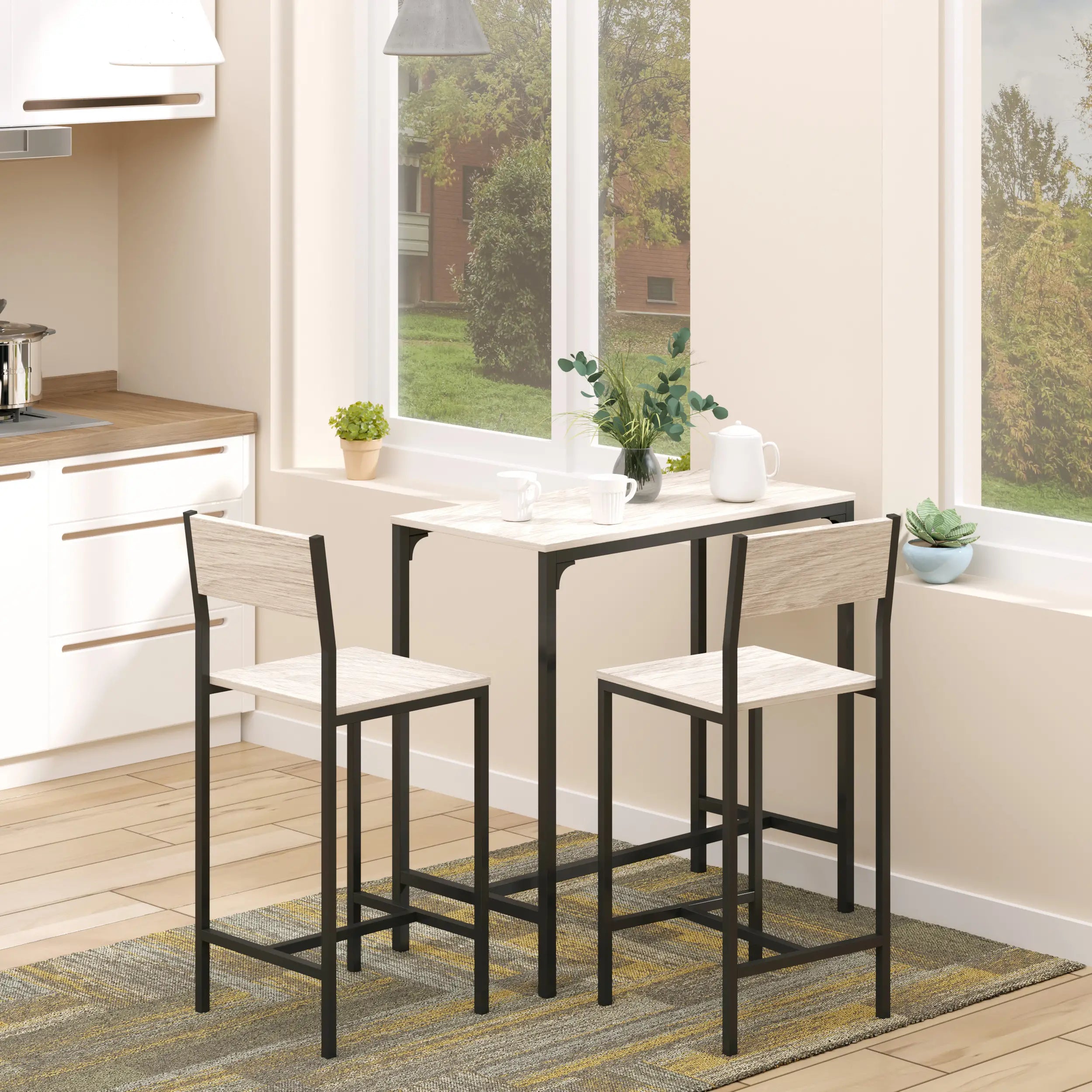 Industrial Bar Table Set, 3 Piece, 2 High Back Stools, Dining Set Bar Sets at Gallery Canada