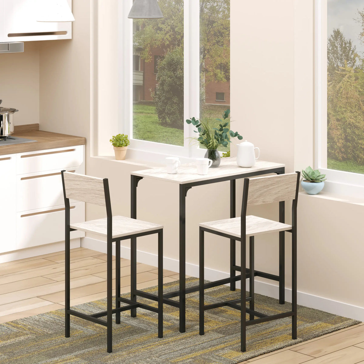Industrial Bar Table Set, 3 Piece, 2 High Back Stools, Dining Set Bar Sets at Gallery Canada