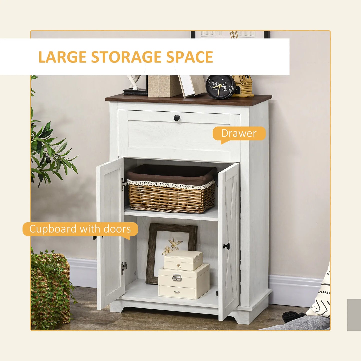 Farmhouse Sideboard Cabinet, Kitchen Living Room Storage, 23.6" x 11.8" x 34.4", White Kitchen Pantry Cabinets at Gallery Canada
