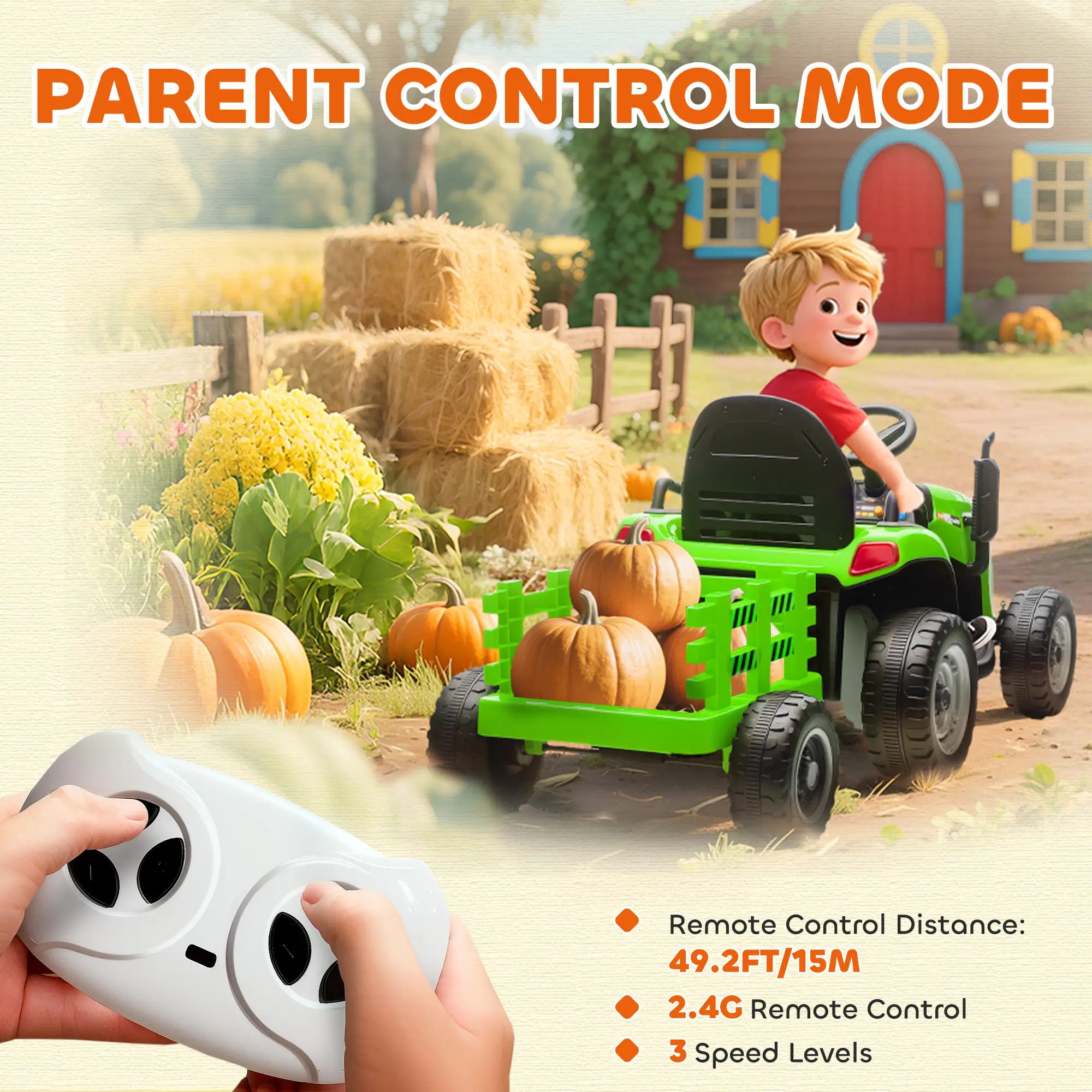 12V Kids Ride On Tractor with Trailer, Remote Control, Green Toy Excavators at Gallery Canada