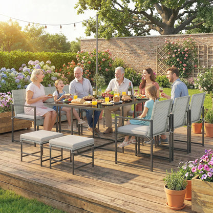 Wicker Patio Dining Set, 6 Armchairs, 4 Stools, Light Grey Outdoor Dining Sets at Gallery Canada