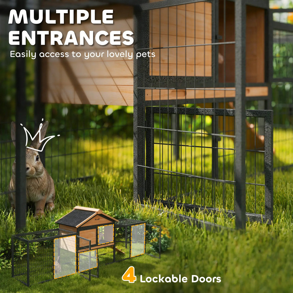 85"L Large Wooden Rabbit Hutch, Outdoor Bunny Cage With Run Box, Yellow Rabbit Hutch at Gallery Canada