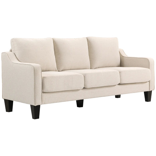3 Seater Sofa, Modern Linen Couch, Pocket Spring, Thick Padded, Beige