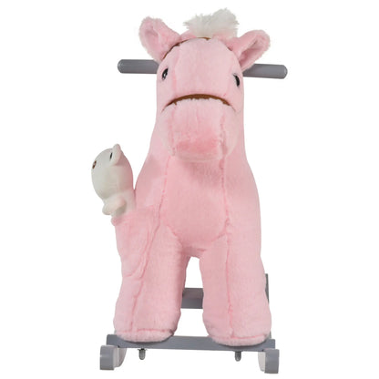 Kids Plush Ride-On Rocking Horse, Soft Bear Toy, Realistic Sounds, Pink Rocking Horses at Gallery Canada