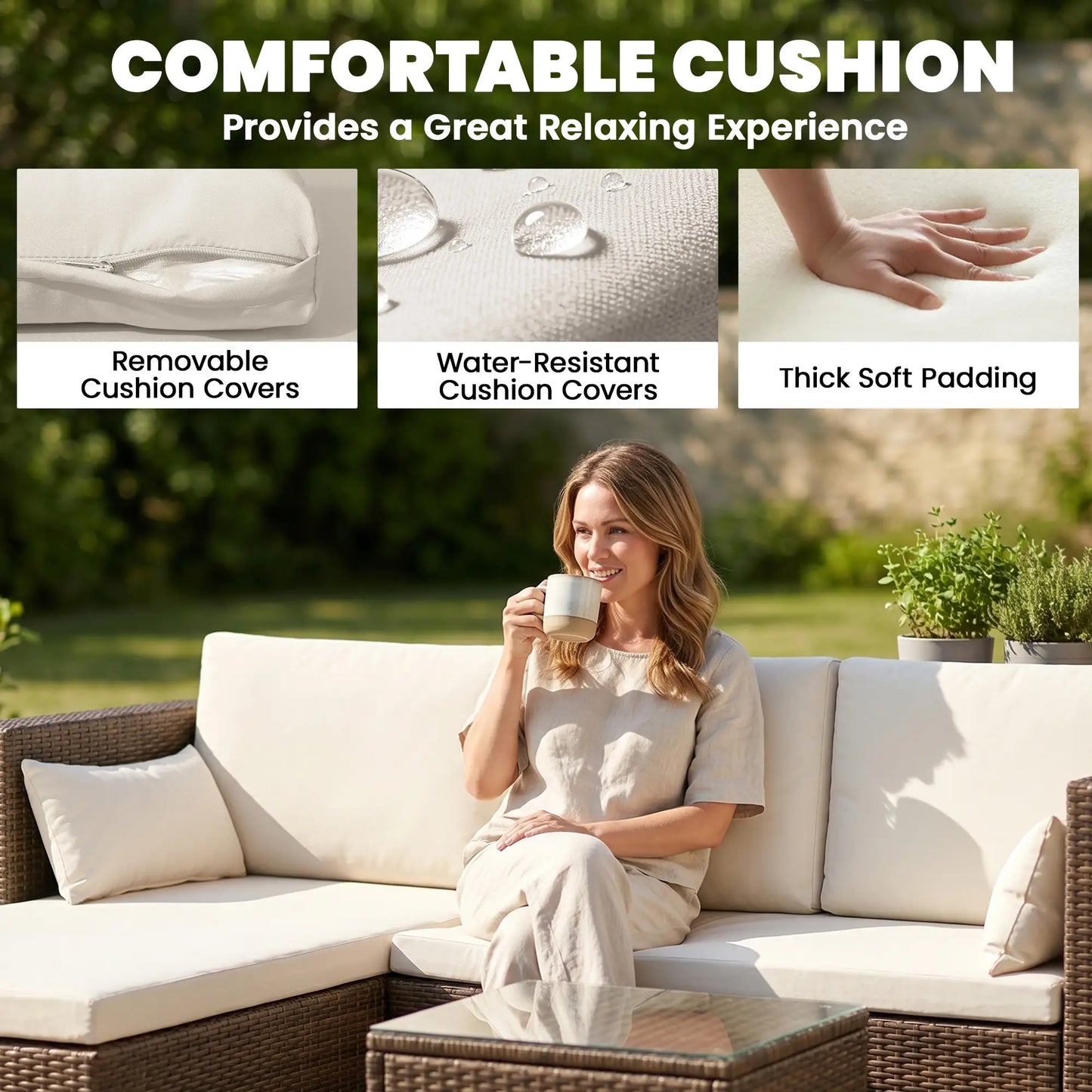 Modern Rattan Sofa Set, 3pcs, Wicker Patio Furniture with Coffee Table Patio Furniture Sets at Gallery Canada