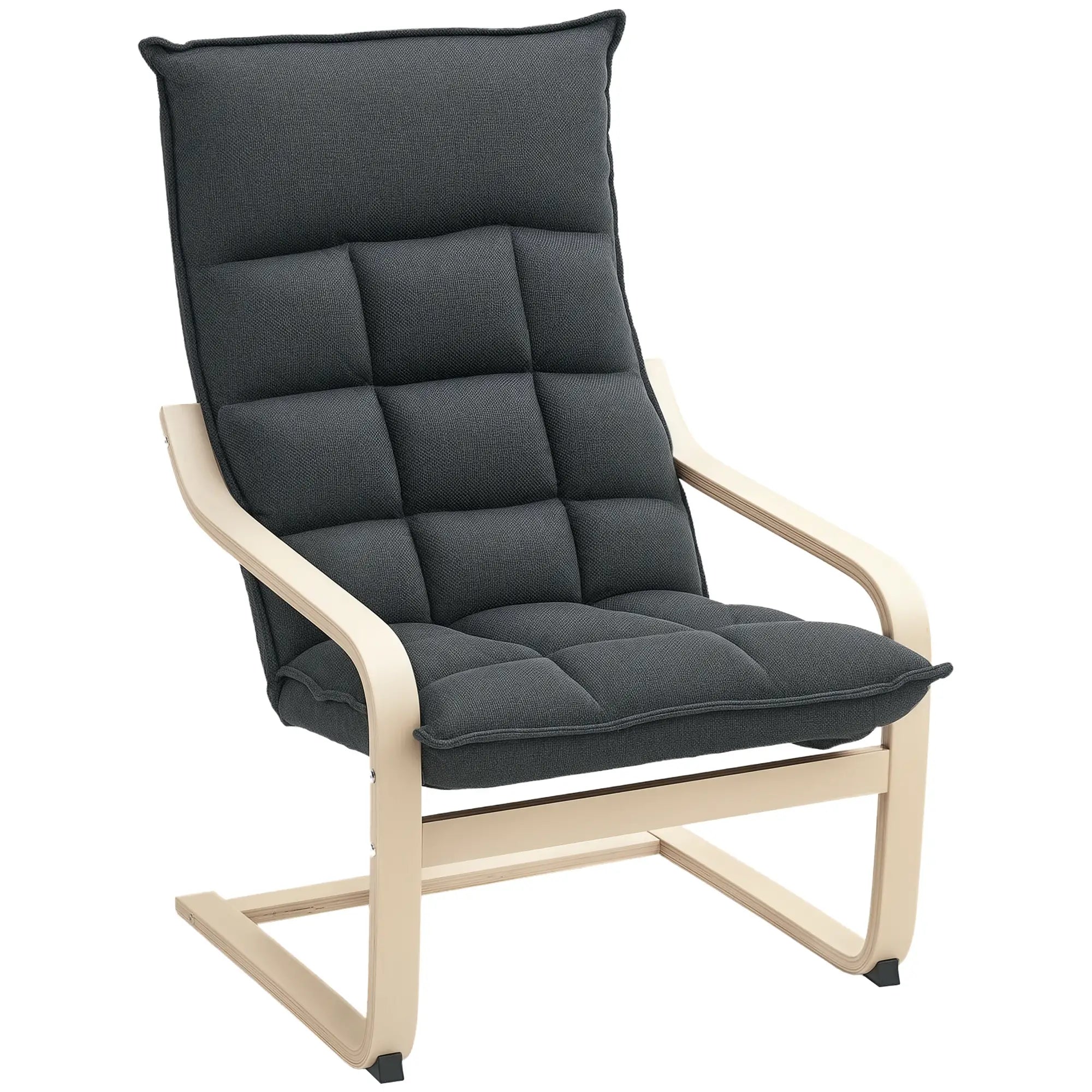 Modern Upholstered Armchair, Curved Leg, Living Room, Dark Grey Accent Chairs at Gallery Canada