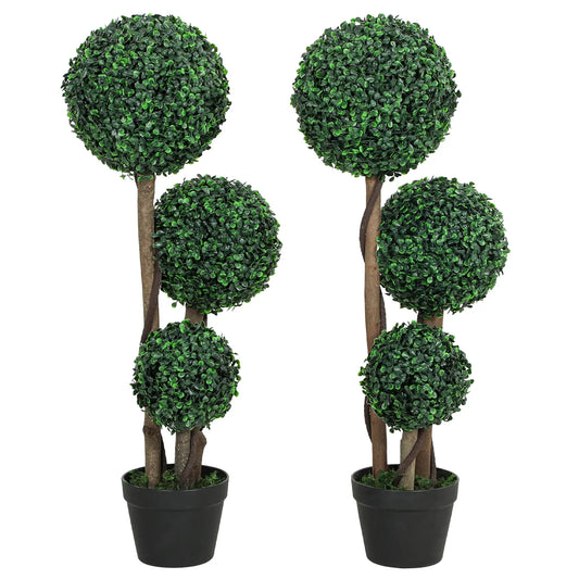 35 Inch Artificial Boxwood Topiary Tree Set of 2, Indoor Outdoor, Green Artificial Trees Green at Gallery Canada