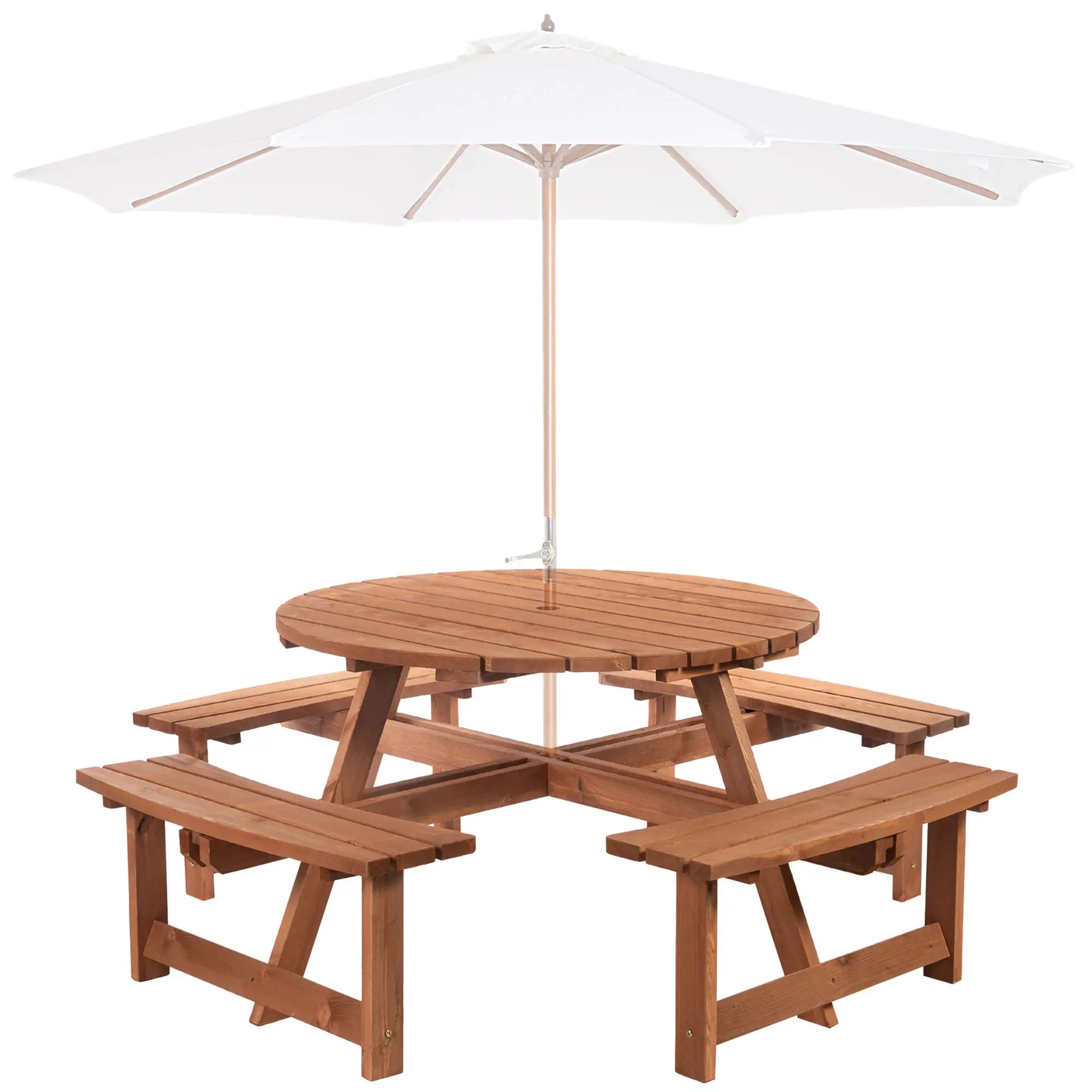 8 Seater Round Wooden Pub Bench, Picnic Table, Outdoor Patio Dining Set Outdoor Dining Sets at Gallery Canada