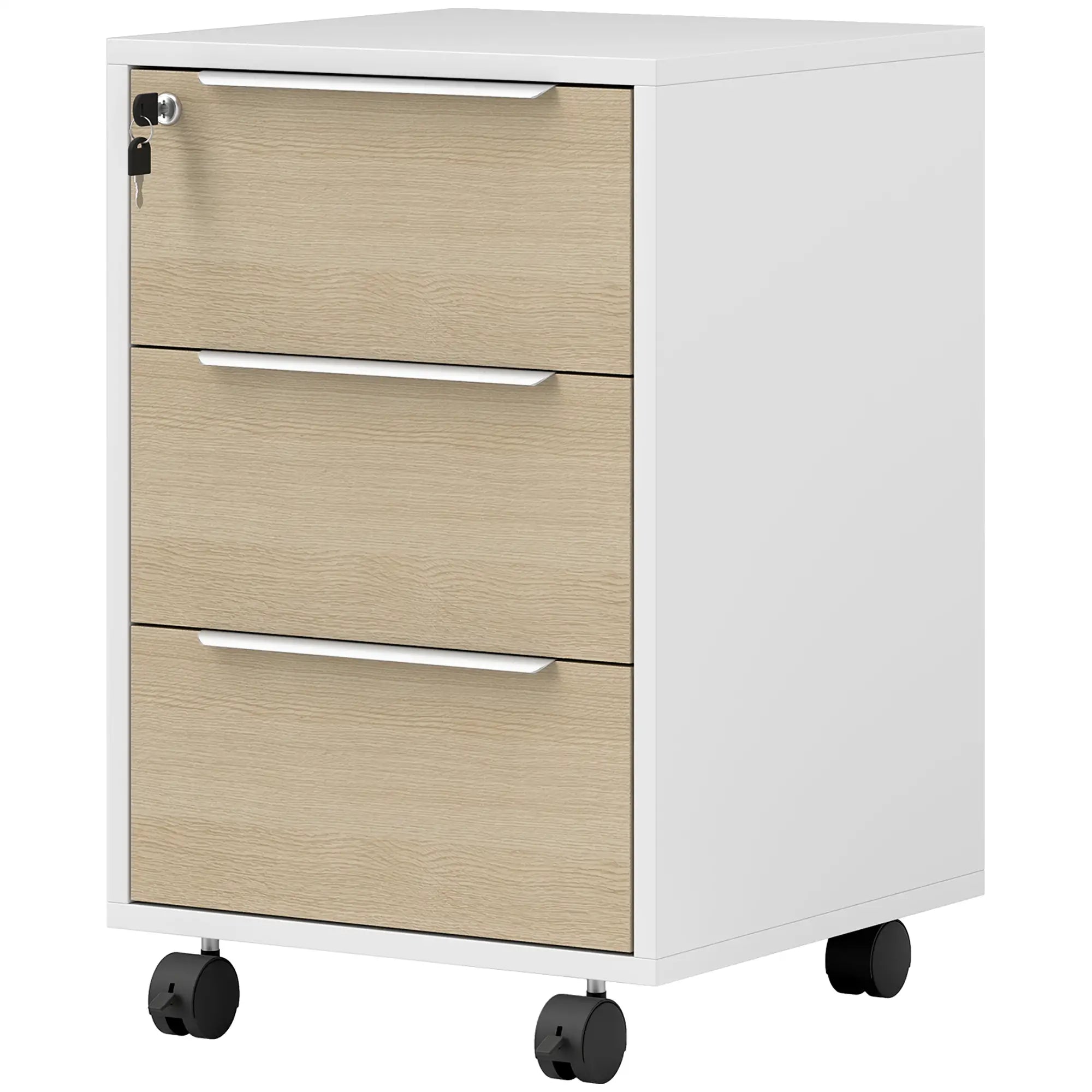 3 Drawer File Cabinet With Wheels, Vertical, Lock, Oak Office Cabinets & Cupboards Oak, White at Gallery Canada